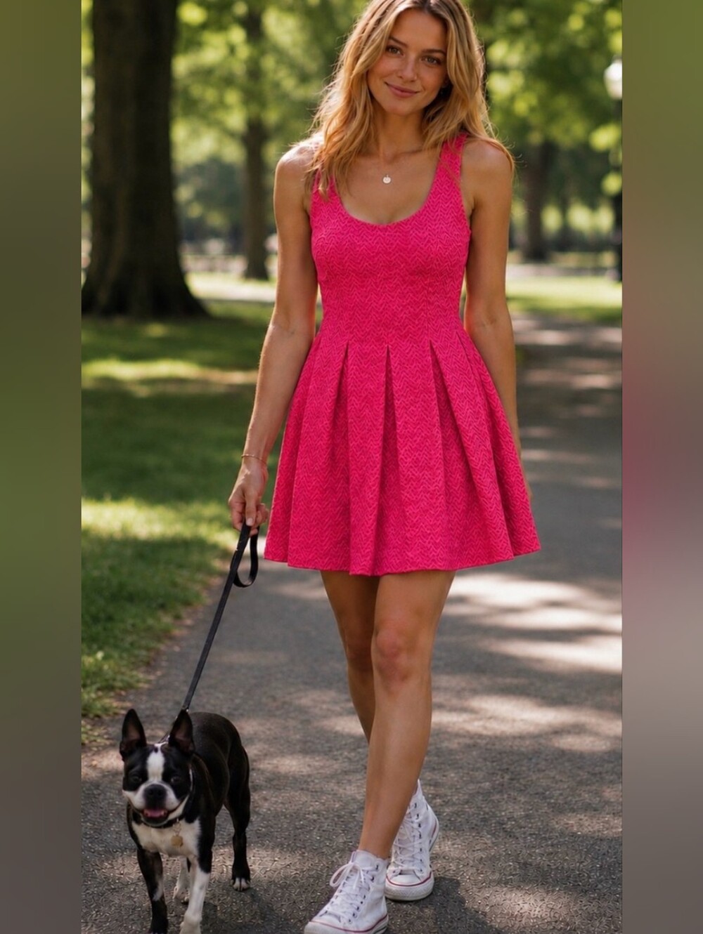Nine West Hot Pink Chevron Lace Overlay Fully Lined Mini Dress W Pockets.